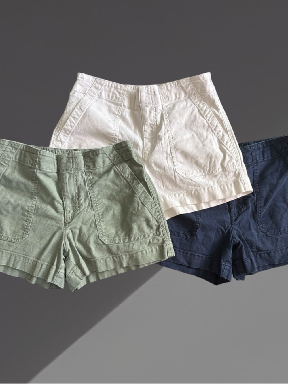 LOFT Bundle of 3 High Rise Utility Shorts - White Navy Sage Green - Size 2P